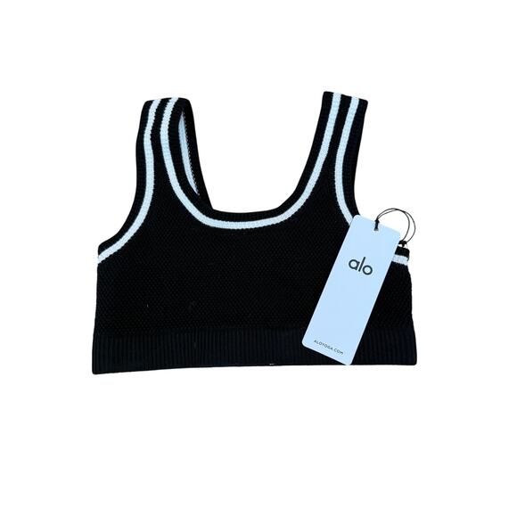 NWT $78 Alo Yoga Tennis Club Sweater Knit Bra Black White - Picture 4 of 6